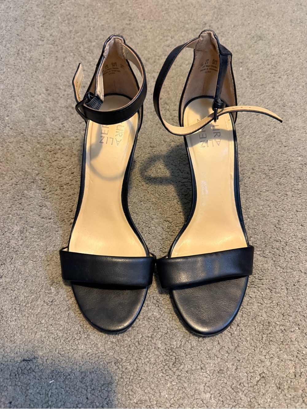Black Leather Ankle-Strap Heels